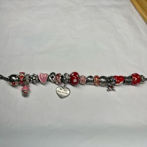 Valentine Silver Tone Full Beaded Theme Charm‎ Bracelet